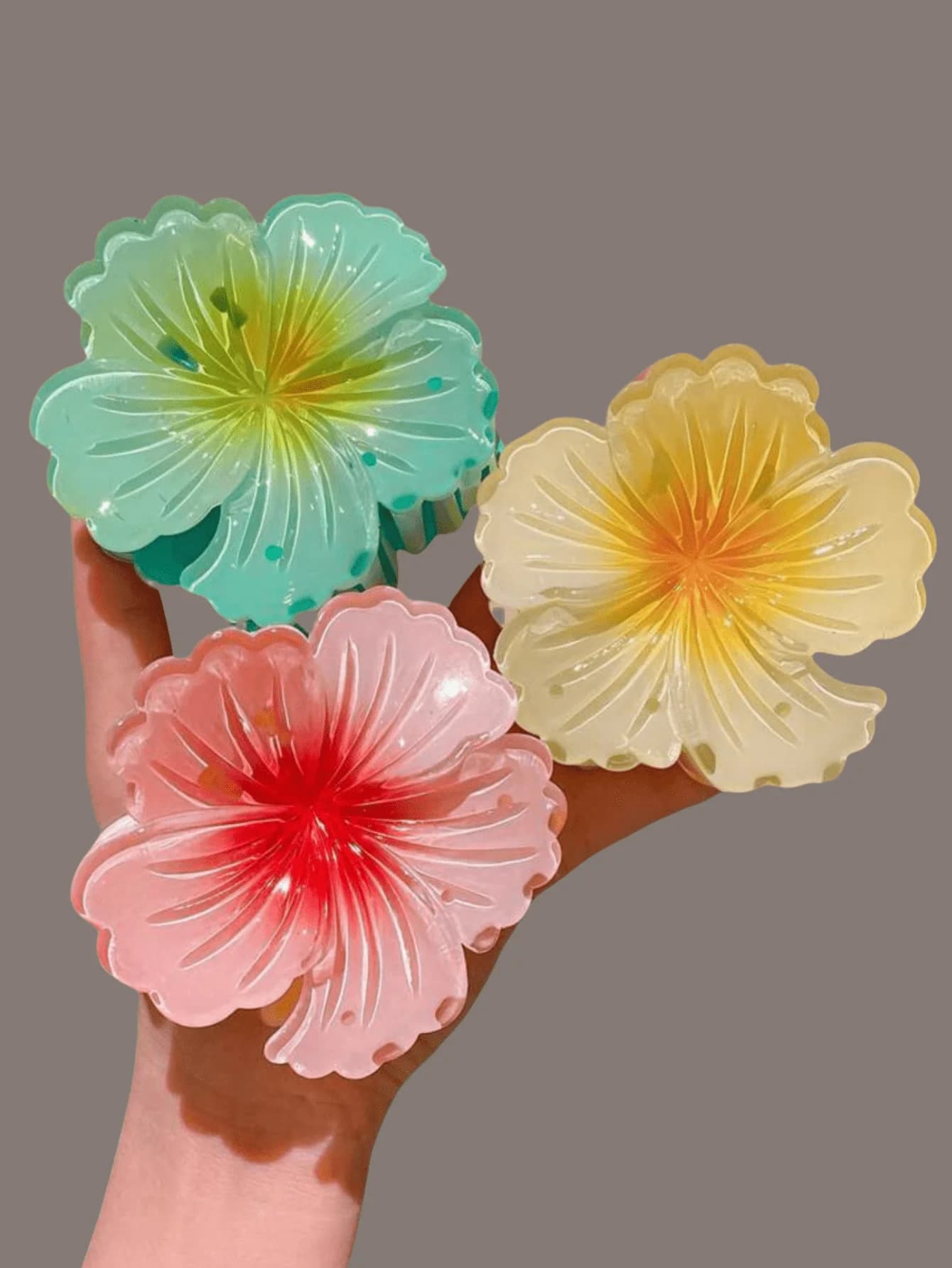 Set di 3 Fermagli per Capelli a Forma di Fiore Sfumato, Accessori per Capelli Stile Spiaggia e Vacanza Estiva