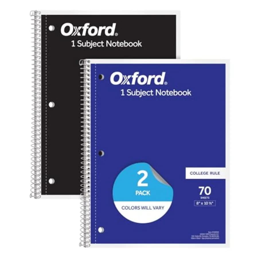 Spiral Notebooks, 2 Pack, 1 Subject, College Ruled Notebooks for School, 8 x 10.5 Inches, 70 Sheets, Assorted Colors, Back to S