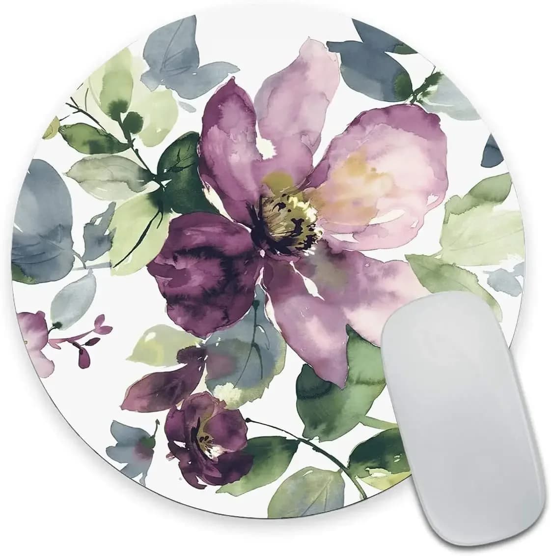Tappetino per mouse rotondo floreale viola Tappetino per mouse piccolo con struttura premium con base in gomma antiscivolo impermeabile per computer portatile da ufficio