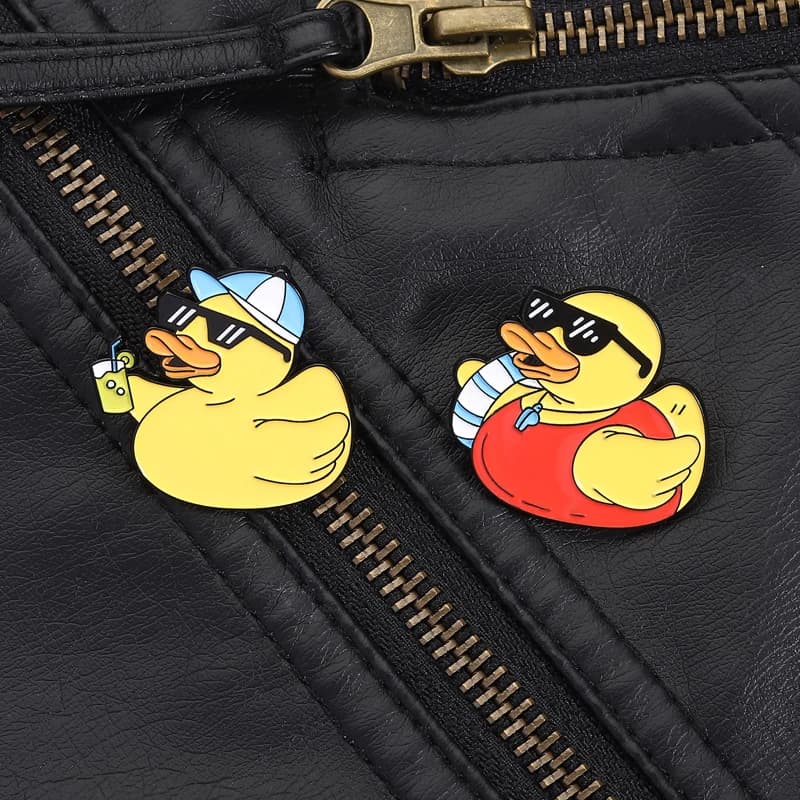 Yellow Duck Pin with Sunglasses Swimming Ring Baseball Cap Design for Drinks Spilles cute and cool style for duck lovers collection