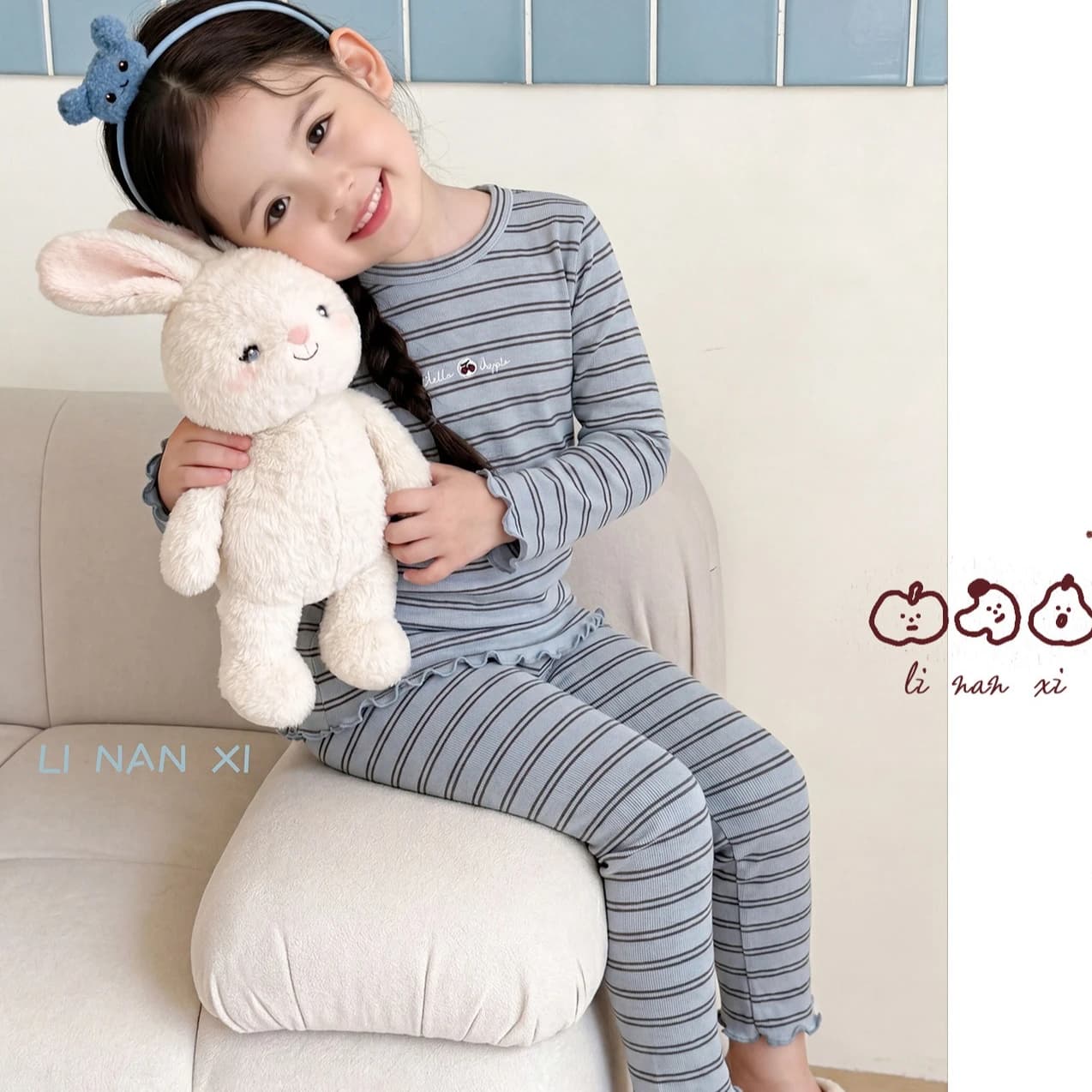Girls' Set 2026 Spring and Autumn New Children's Wear Korean Style Girl Baby Knitted Wooden Ear Lace Pajamas Two-piece Set