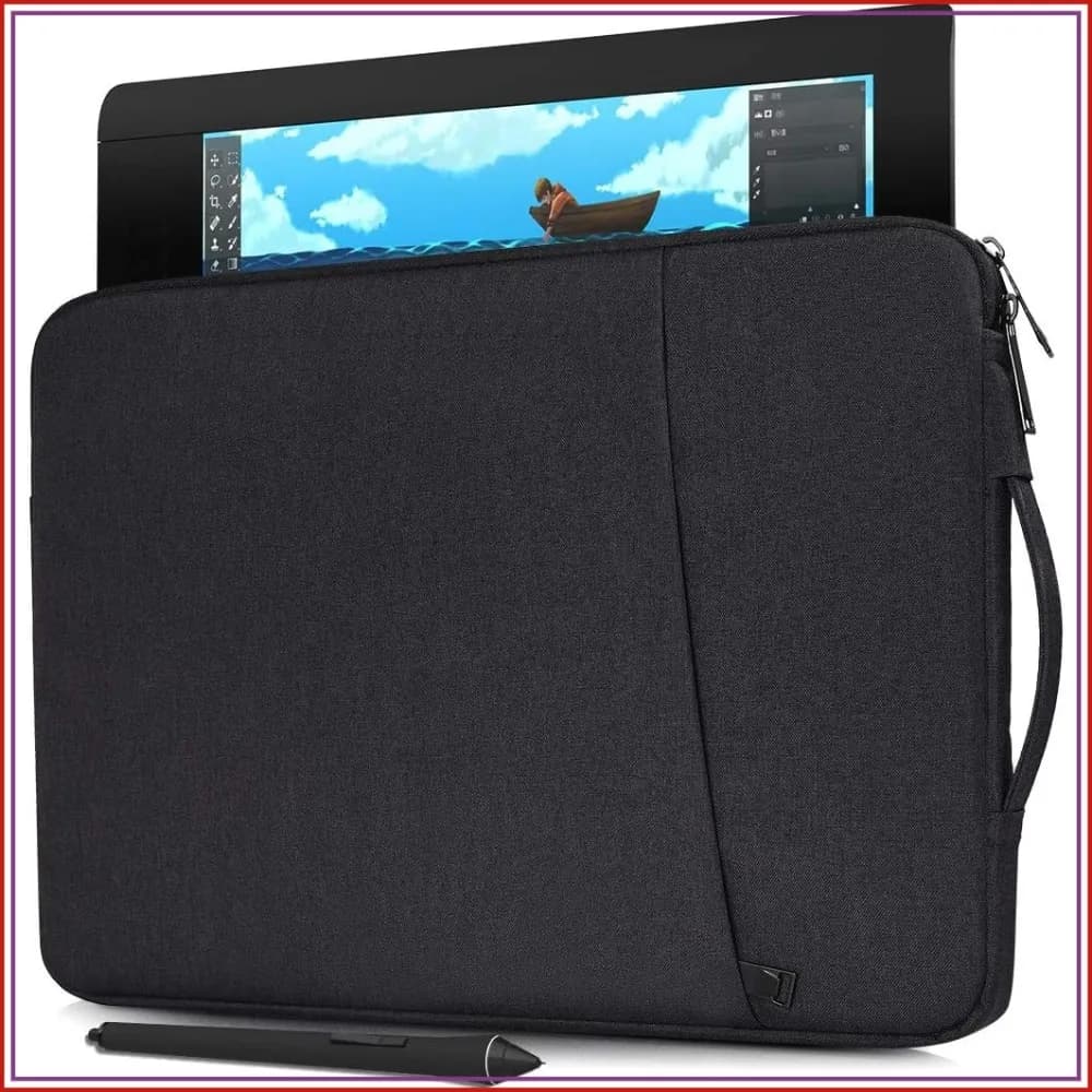 Drawing Tablet Sleeve Case for 13.3/14/12 Inch Pen Displays, Waterproof Carrying Bag with Extra Pocket, Shockproof Lining, Side Handle, Black