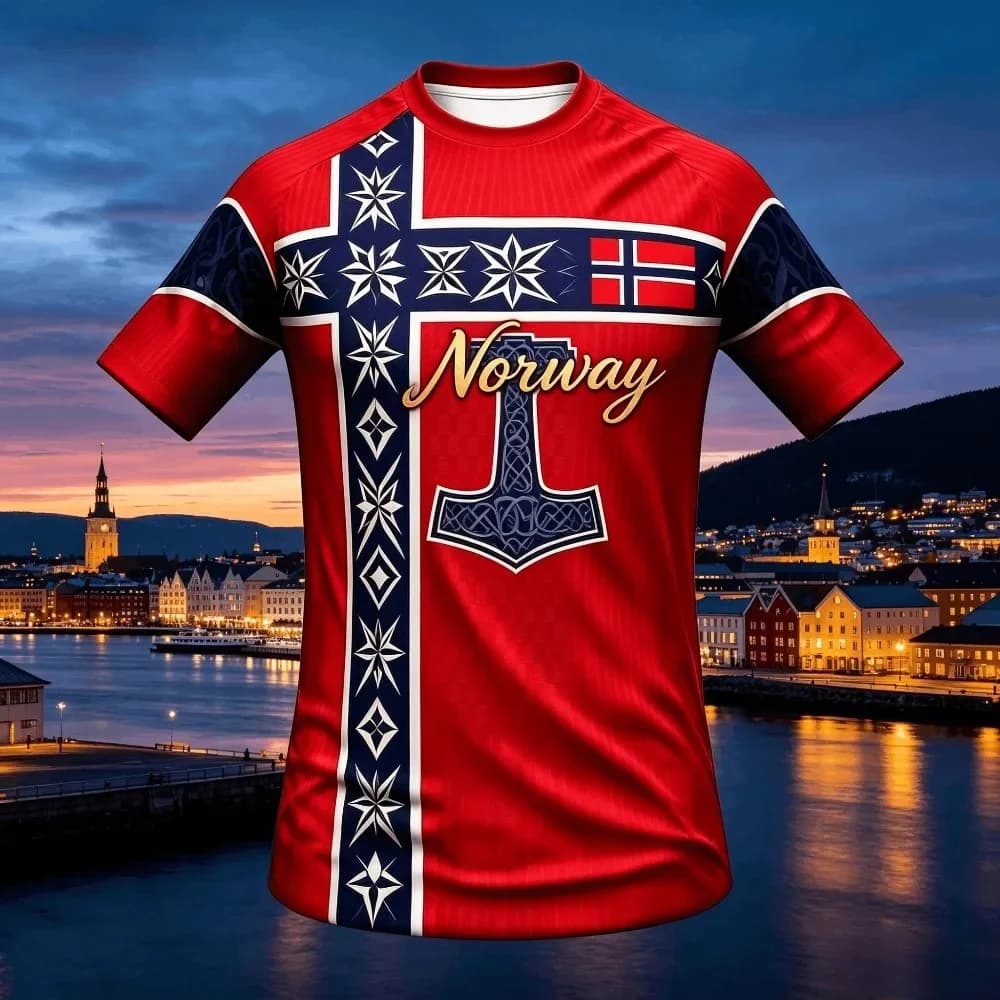 2026 New Norway Cross Design Fan Football Jersey, Quick Drying Sports Casual Match Top T-shirt for Men