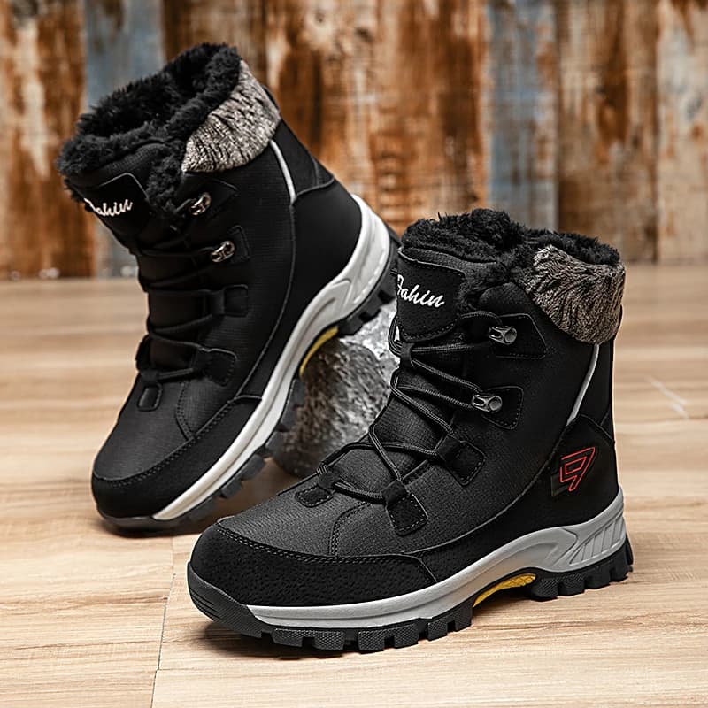 Mens Winter Snow Boots Waterproof Non-Slip Ankle Booties Warm Fur Lined Hiking Trekking Shoes Outdoor Walking Casual Desert Boot