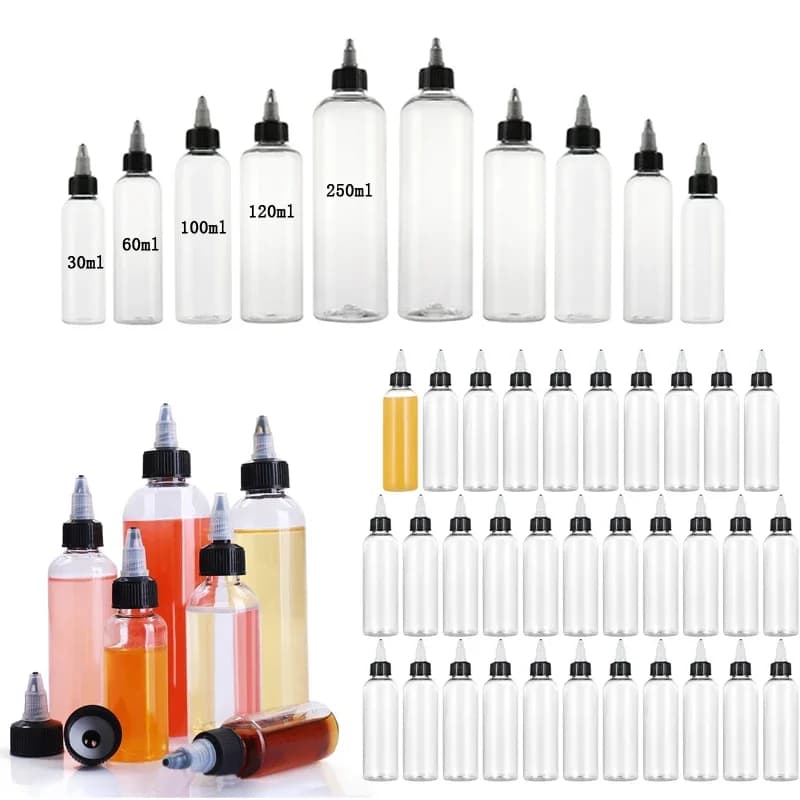 10Pcs 30-120ml Plastic PET Squeezable Bottles Dispensing Hair Applicator Container with Twist Top Cap For Liquids Paint Ink Oils