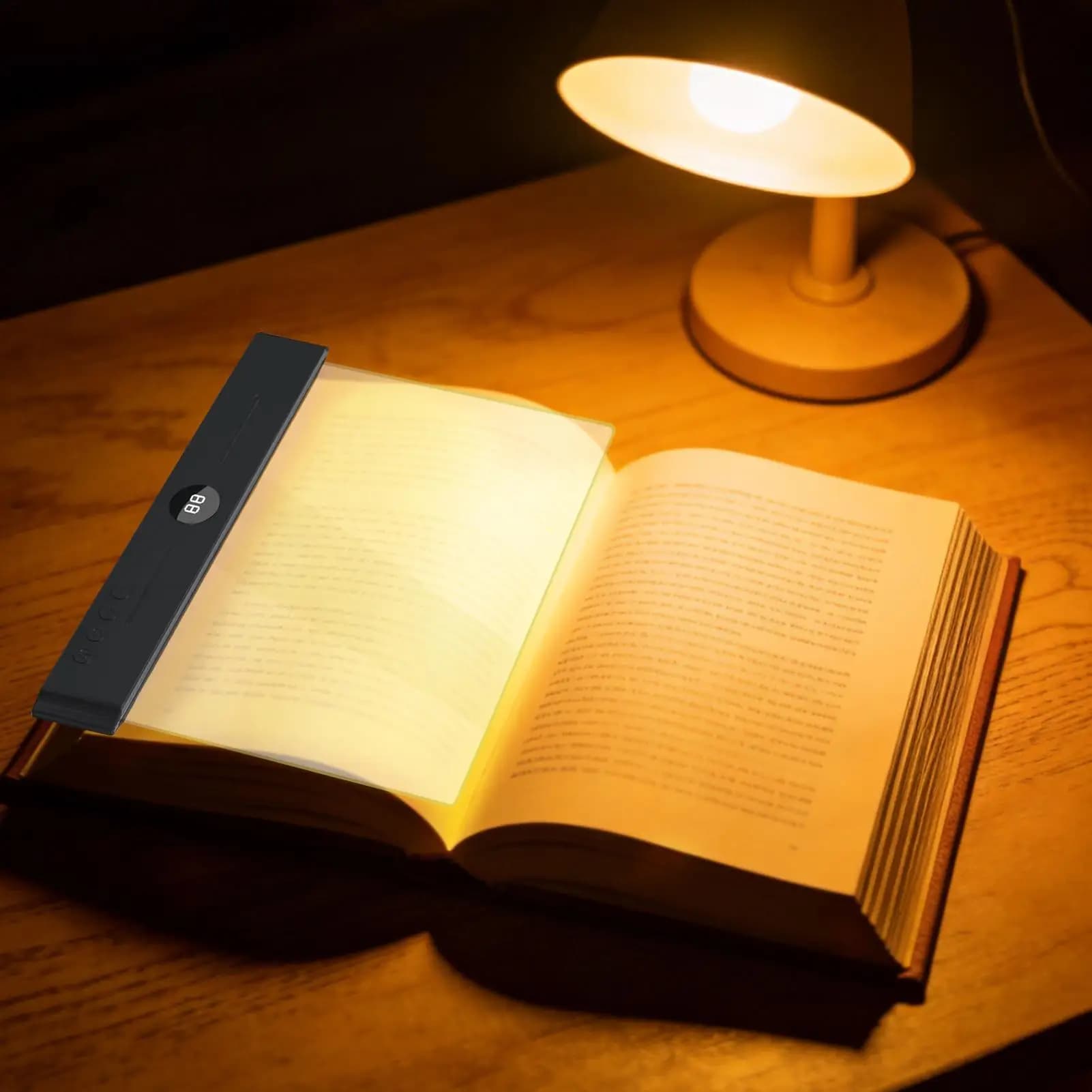 Lampada da Lettura Piatta con Timer, Luce LED Trasparente Portatile per Lettura a Letto, Pannello Luminoso per Notte, Biblioteca, Camera da Letto, Casa