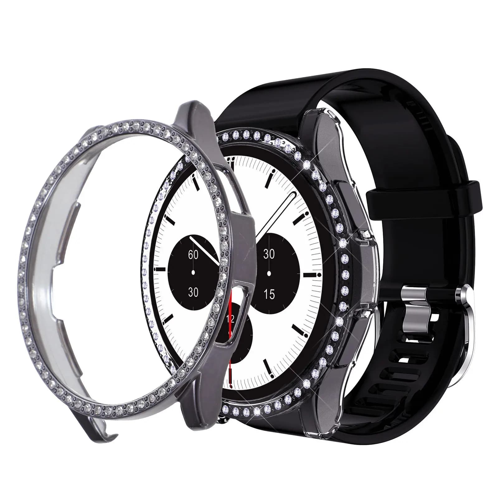 Set di 2 Protezioni per Orologio con Strass, Cover Protettive in Resina PC Lucida, Protezione Completa dei Bordi per Smartwatch, Custodia Glitterata