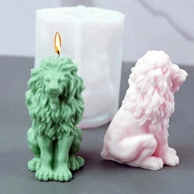 Weiwu Re Leone Stampo per candele in silicone 3D Seduto Leone Animale Sapone Artigianato in gesso Stampi in resina Strumenti di cottura per cubetti di ghiaccio al cioccolato fai da te
