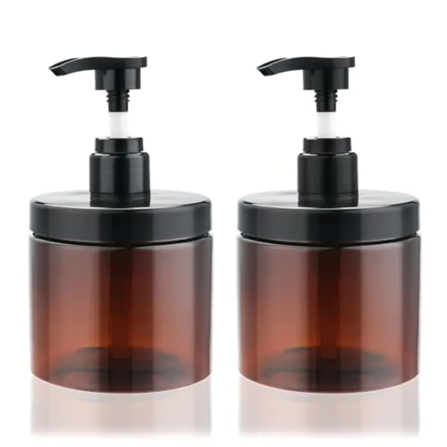 Pump Bottle Dispenser Shampoo and Conditioner Dispenser 2 Pack 16.9oz/500ml Wide Mouth Hand Soap Dispenser Refillable Plastic E
