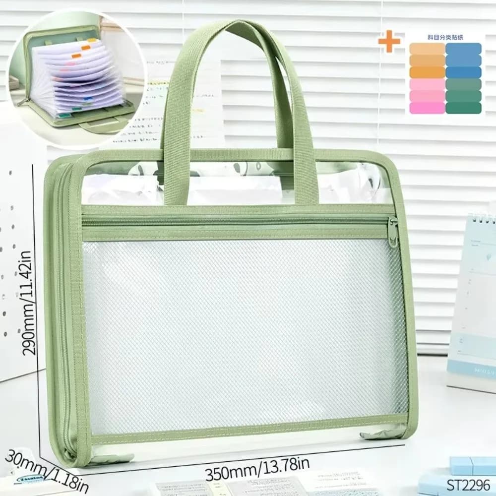 13 Pockets Expanding File Folder Handheld Transparent File Bag Waterproof Large Capacity Exam Papers Organizer Gift