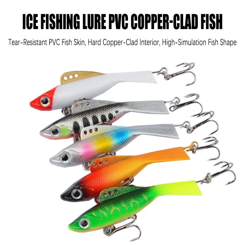 Richiamo di pesca sul ghiaccio 13g 19g 29g Jigging Wobblers Esche da pesca invernali Bilanciatori PVC Pesci rivestiti in rame Esche morbide Bass Pike