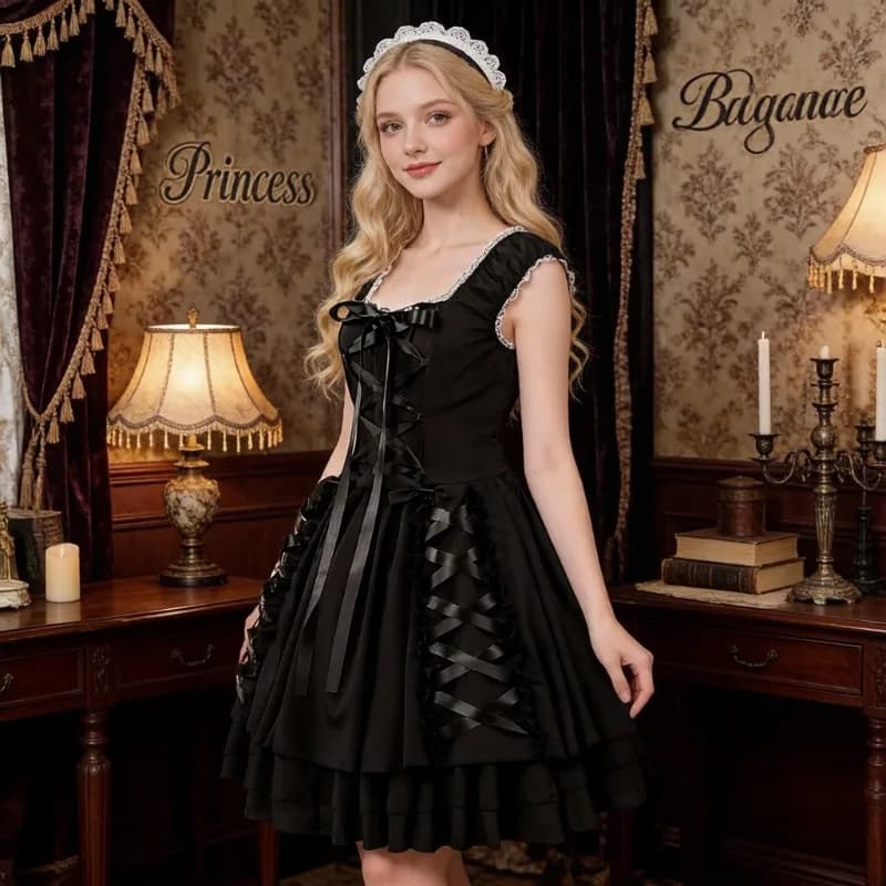 Women Dark Ruffle Puffy Skirt S-2XL, Medieval Steampunk Victorian Lolita Dress, Retro Gothic Stage Performance Cosplay Costume