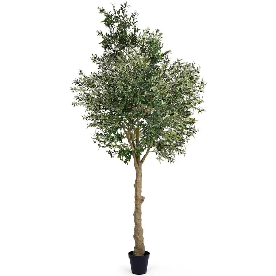 Artificial olive 10FT Indoor fake silk plant with realistic trunk Fruit leaves and white flower pot Tree for home