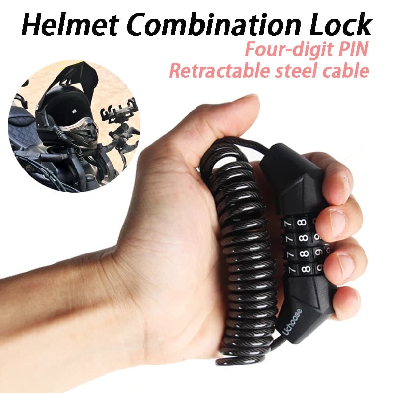 Durable classic helmet lock chain combination password 4-digit portable bike anti-theft bike lock cable part motor