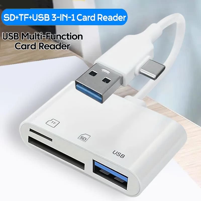 Lettore di schede 3-in-2, convertitore OTG multifunzione, adattatore USB tipo C, lettore di schede di memoria TF SD