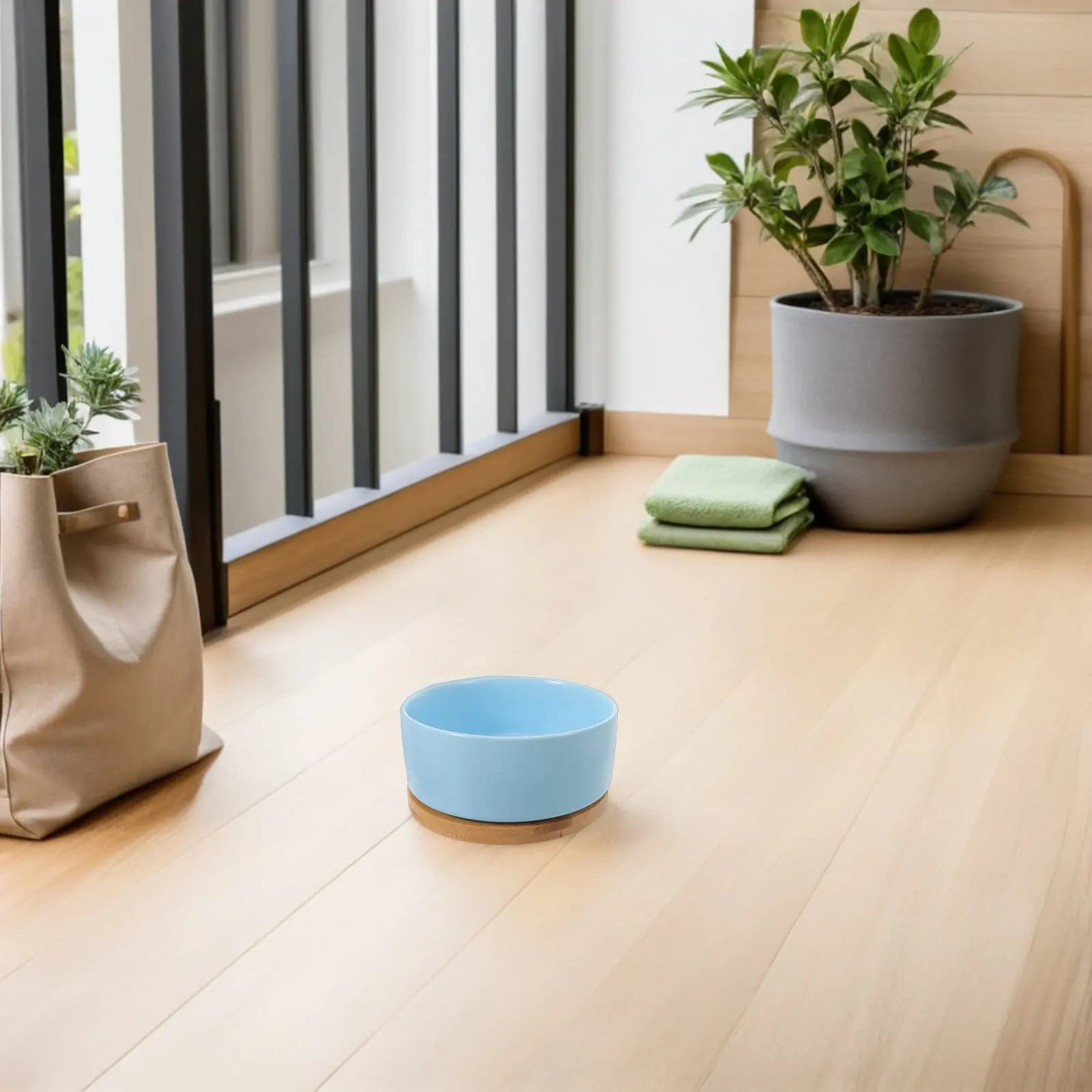 350Ml Heated Ceramic Cat Bowl Set Thermal Pet Feeder Bowl for Water Food Winter Indoor Outdoor Use Stable Wooden Base Non-Slip