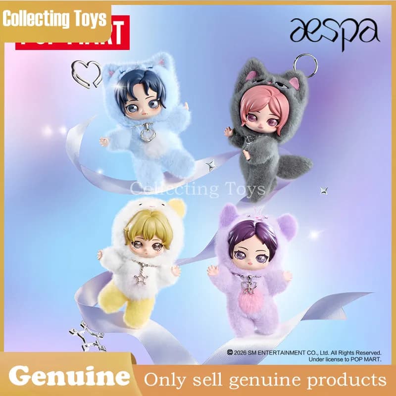 Originale Pop Mart Blind Box Aespa Fluffy Club Series: Ciondoli Peluche da Collezione, Regali per Fan Kpop, Charm per Borsa e Scrivania
