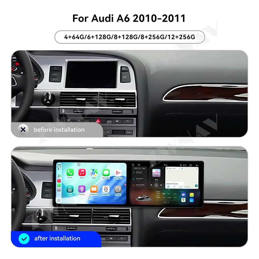Dual Screen 9.1'' Car Radio Wireless Carplay For Audi A6 2010-2011 GPS Navi Andriod Auto Multimedia Player Head Unit 4G WIFI