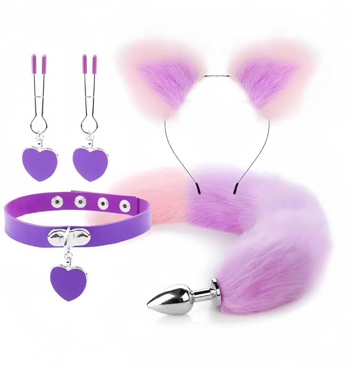 set da gioco per sesso anale con coda di volpe, fascia per orecchie di gatto imbottita sexy con collana a campana, giocattoli per coppie di donne per adulti