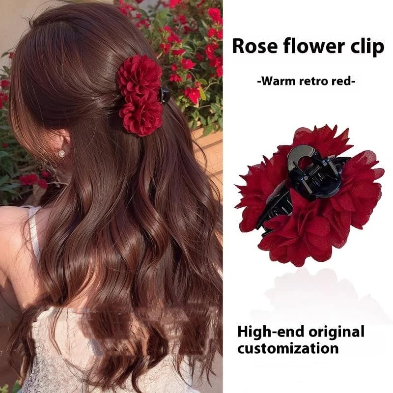 Artiglio per capelli rosa in tessuto moda Donna Elegante clip per coda di cavallo Fiori dolci Fermagli per capelli Accessori per capelli copricapo artiglio di granchio