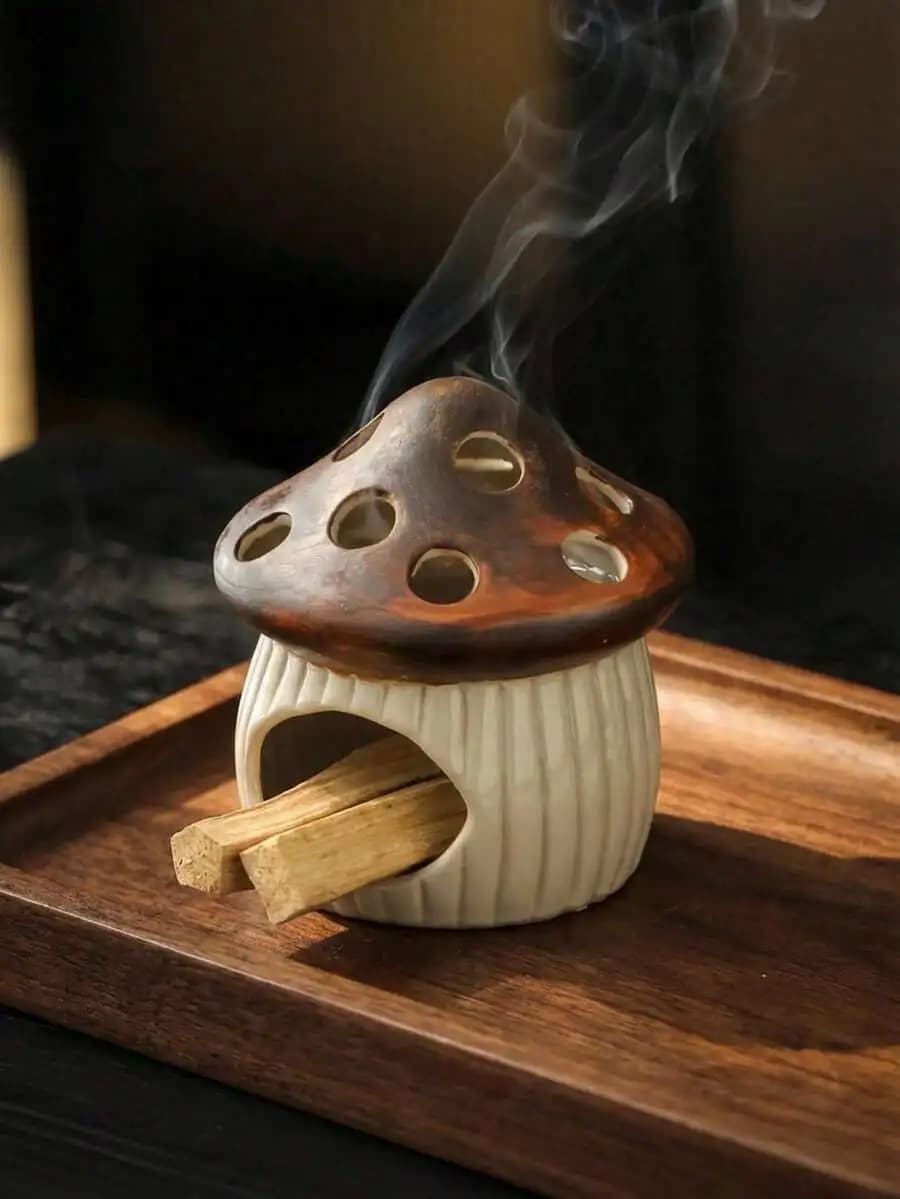 Bruciatore di incenso artigianale in ceramica a forma di fungo Cirelle - Progettato per bastoncini di salvia e Palo Santo, per meditazione naturale