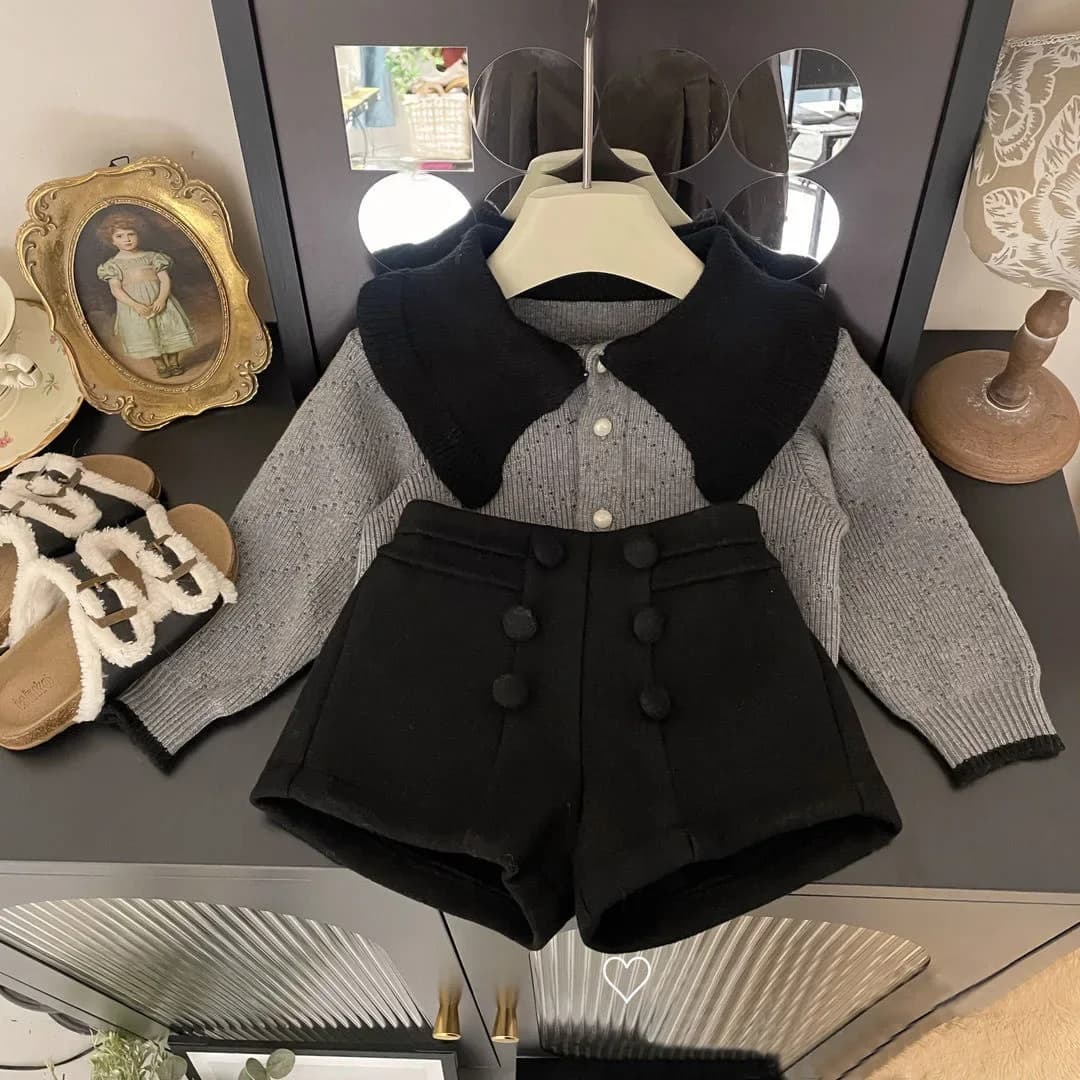 Set Autunno Inverno per Bambine 2024 Nuovo Completo Due Pezzi Cardigan Maglione e Pantaloni per Bambini Alla Moda