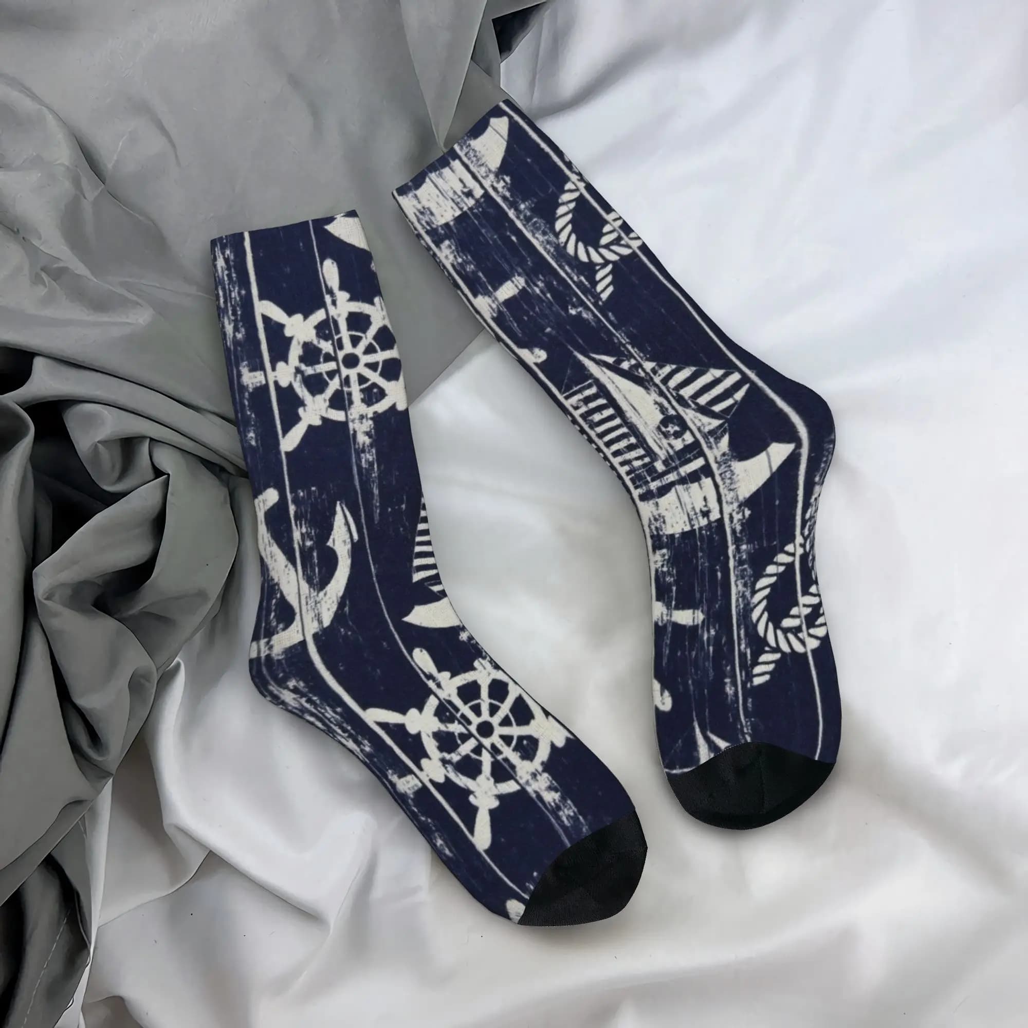 Calzini Nautici con Ancora, Calze alla Moda Unisex, Calzini Traspiranti da Ciclismo per Uomo, Design Autunnale, Calzini Antiscivolo