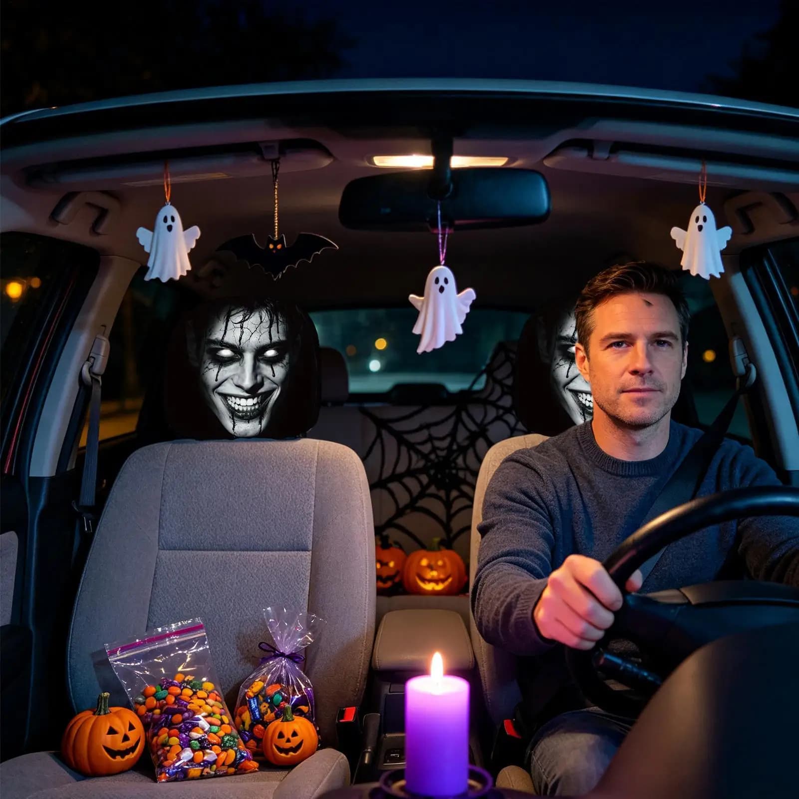 Ghost Headrest Covers 11x10.2 Inch Soft Non-Slip Breathable Pillow Protector Headrest Covers For Home Travel Kids Halloween