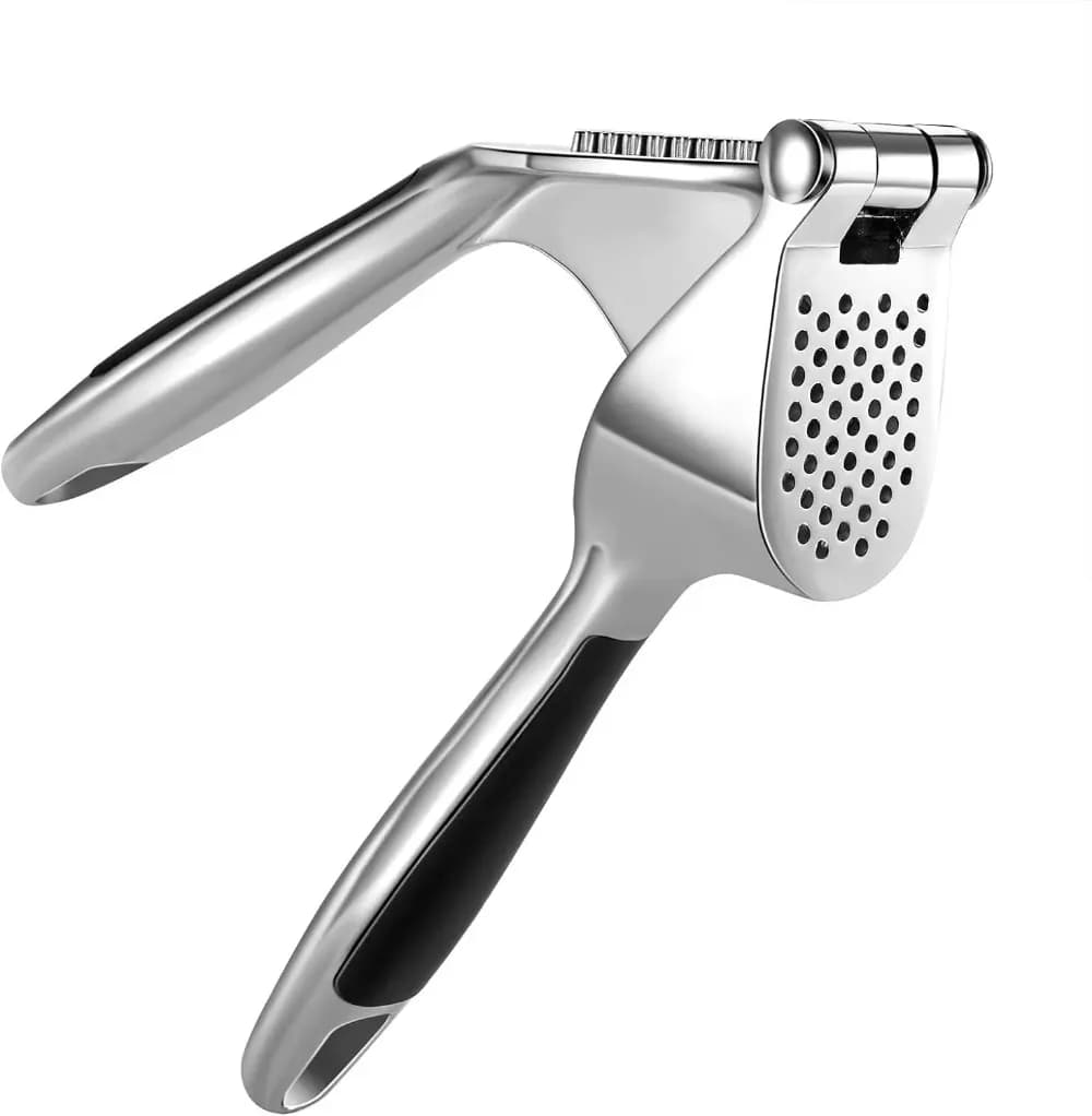 Pressa per aglio in lega di zinco da 1 pezzo – impugnatura ergonomica con presa morbida, facile da spremere e pulire, trita efficacemente i denti d'aglio. Trituratore per aglio.