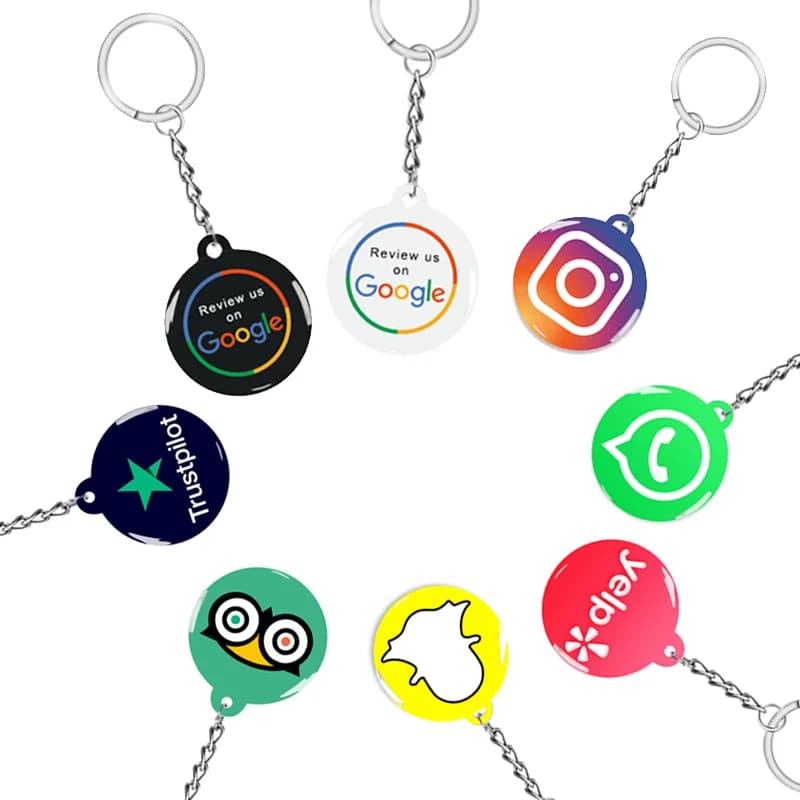 Portachiavi epossidico intelligente NFC per Google Instagram WhatsApp Facebook Portachiavi con rubinetto di revisione Snapchat per feedback istantanei dei clienti