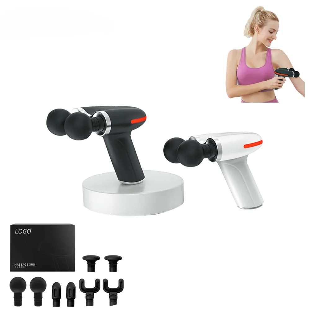 -Pistola elettrica per tessuti vibranti profondi, collo sportivo, massaggio profondo, pistola muscolare, doppia testa, mini pistola portatile per fascia