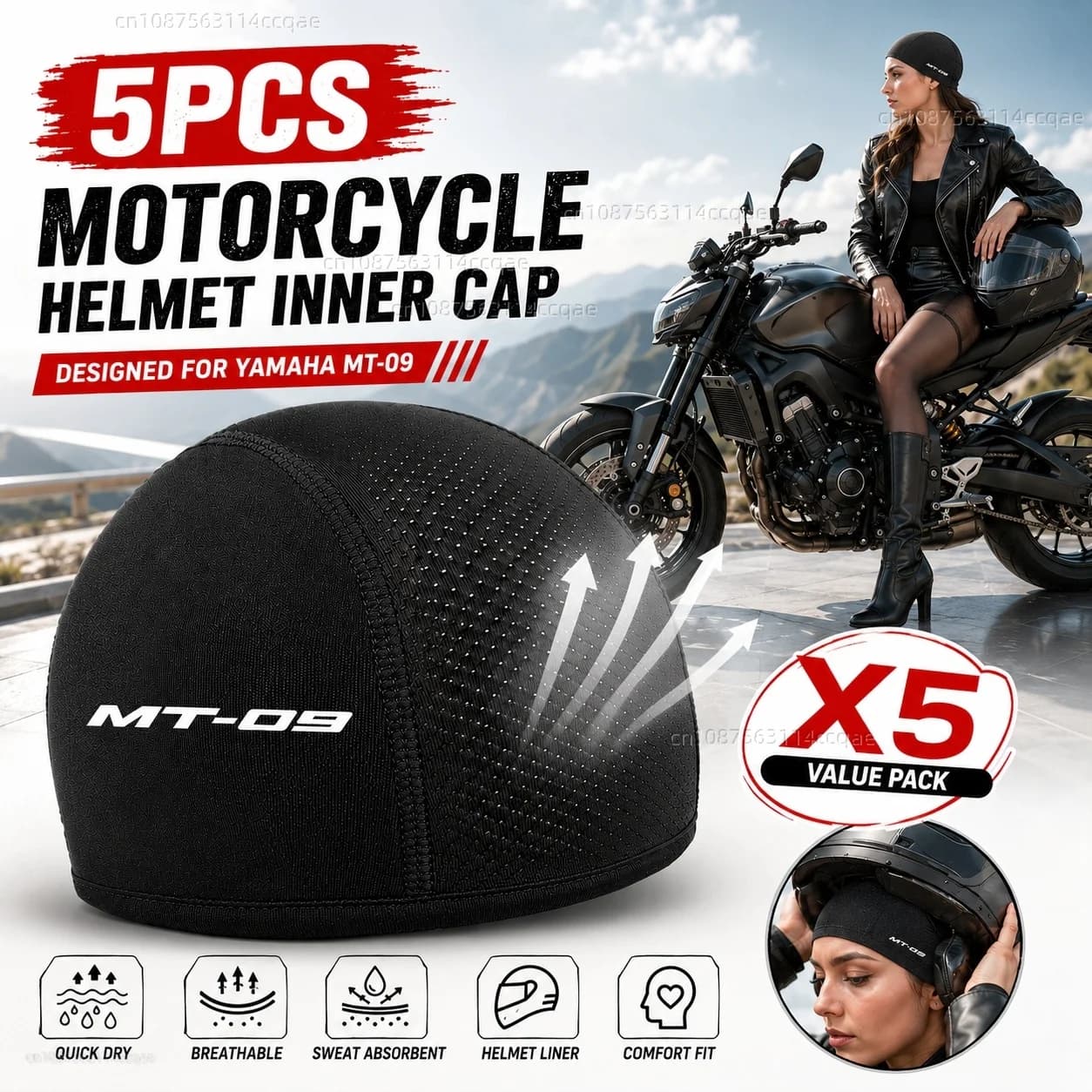 5pcs Motorcycle Helmet Inner Cap Hat Quick Dry Breathable Hat Racing Cap Cooling Thin For YAMAHA MT-09 MT09 Mt 09 2017 2018 2019