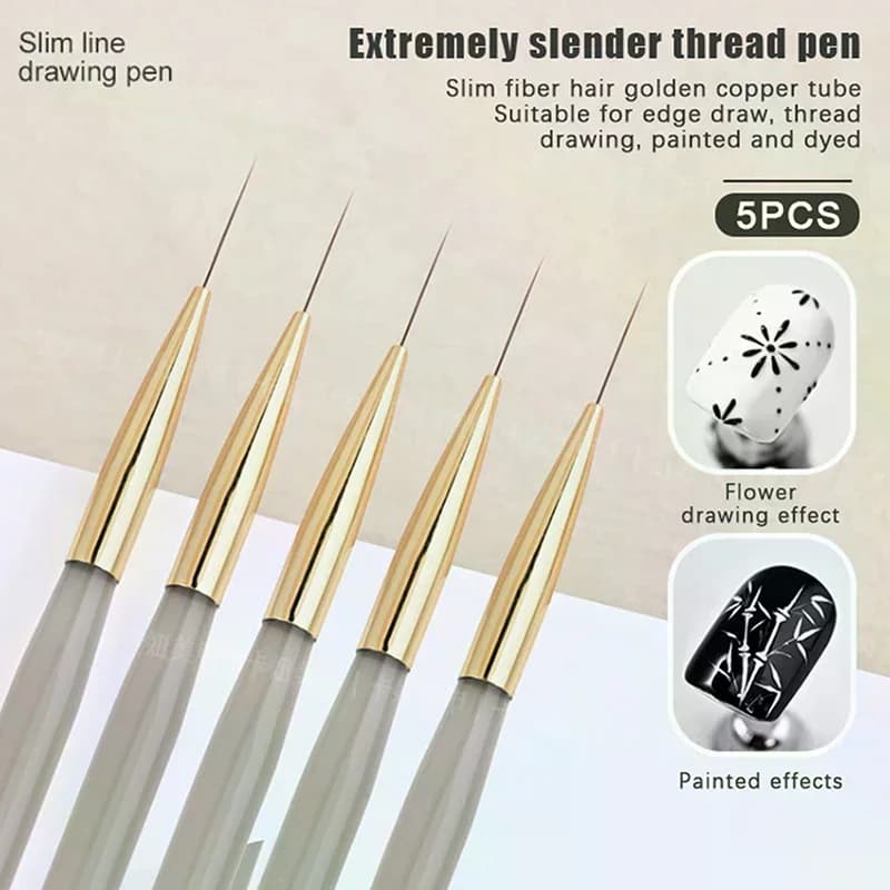 5 pezzi manico in acrilico penna per nail art estremamente fine pennello per pittura fai da te linee di disegno penna per pittura a fiori a strisce pennello per gel UV