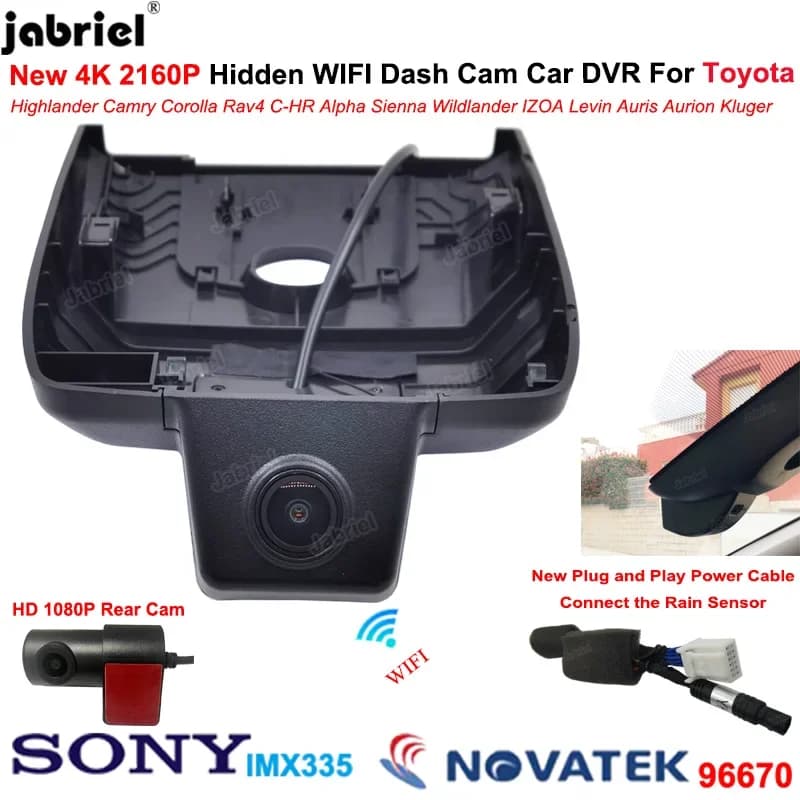 New Wifi 4K DVR For Cars for Toyota Highlander Camry Rav4 CHR Corolla IZOA BZ4X Sienna 2017- 2022 2023 Dash Cam Front Camera and Rear