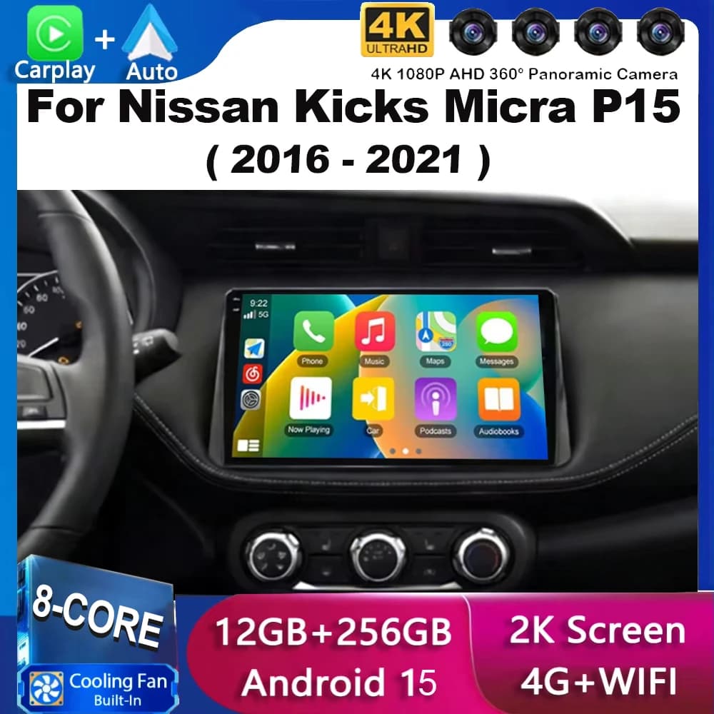 For Nissan Kicks Micra P15 Android 15 Carplay Auto 2016 - 2021 4G WIFI Autoradio Multimedia Reader Video GPS Navigation Without 2Din