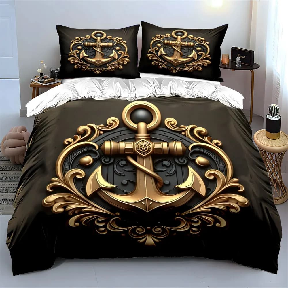 Set decorativo con ancora nautica, set di biancheria da letto morbido e delicato sulla pelle, include 1 copripiumino e 2 federe, regalo