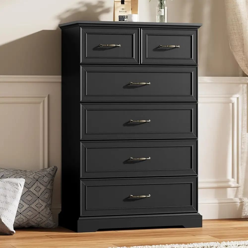 49 Tall Wooden Chest - Rustic Bedroom Storage Organizer with Large Drawers and Metal Handles, Ideal for Living Room or Hallway,