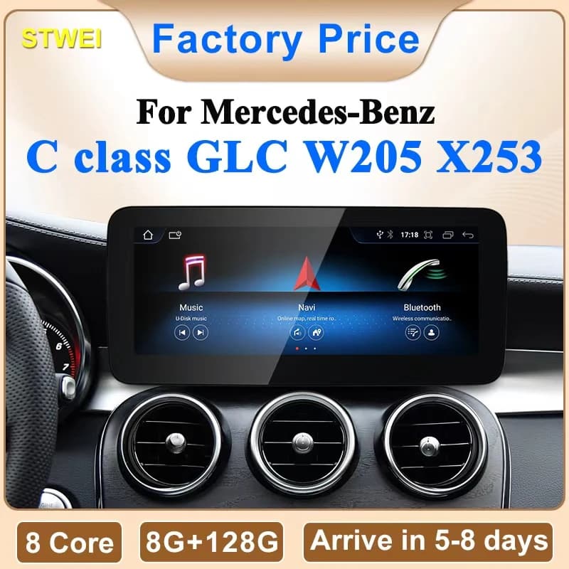 STWEI 2024 New Multimedia Car Wireless Android AUTO CarPlay 12.3 Inch Screen For Mercedes Benz Class C GLC W205 S205 Players