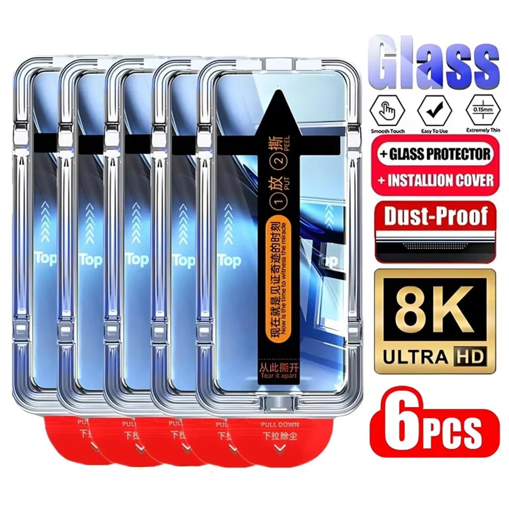 1-6PCS HD Vetro Temperato Per iPhone 17 Pro Max 16 15 14 13 11 12 Pro Max 16e 6 7 8 Plus Air XR XS Facile Installazione Protezione Dello Schermo