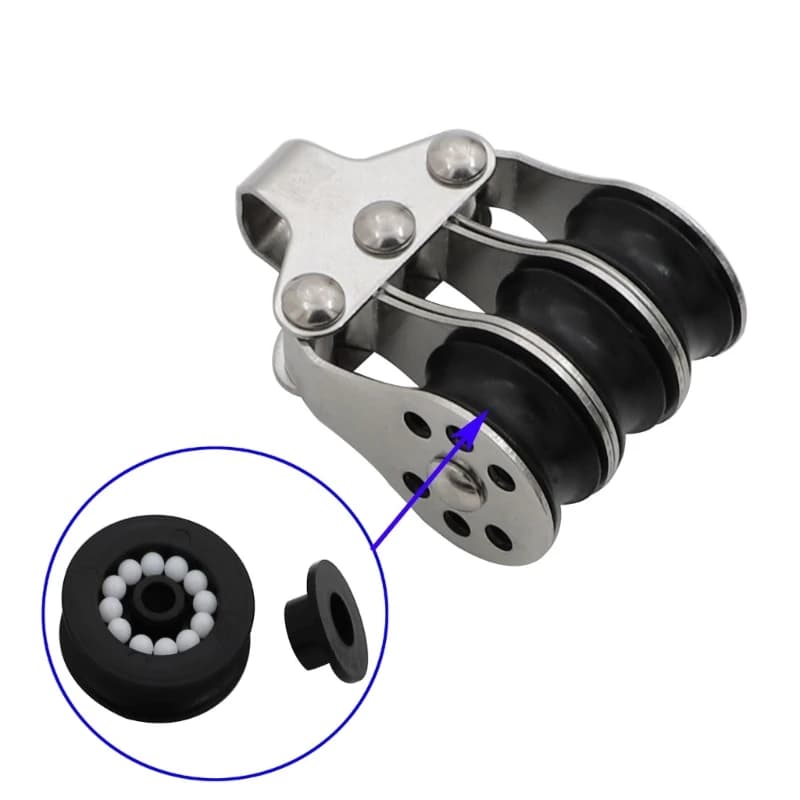 Marine Pulley Block Three-Sheave Stainless Steel Rope Guide Hardware with Attachment Eye for Yacht Deck Line Use D7YA