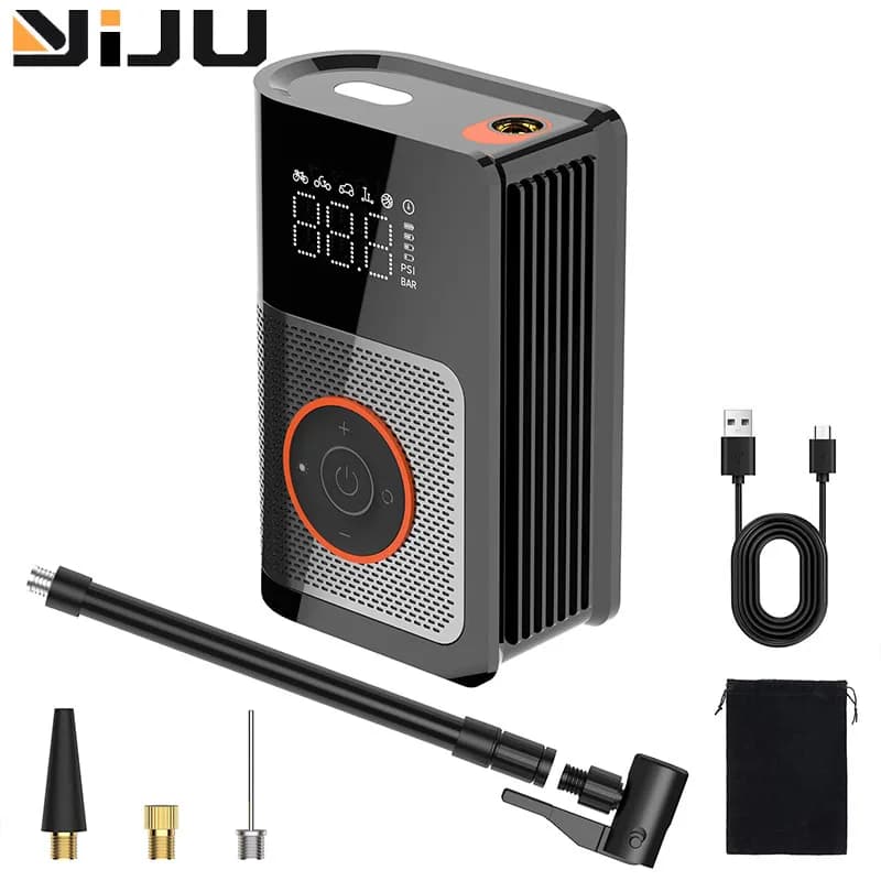 Gonfiatore per pneumatici con pompa d'aria wireless portatile 3 in 1, accessori per auto e moto, ideale per veicoli, biciclette, palline, con LED e LCD