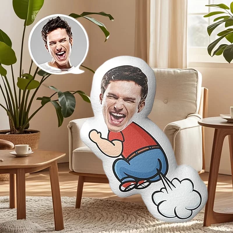 Cuscino personalizzato divertente e originale con stampa digitale fronte-retro, in morbido tessuto di peluche corto con chiusura nascosta