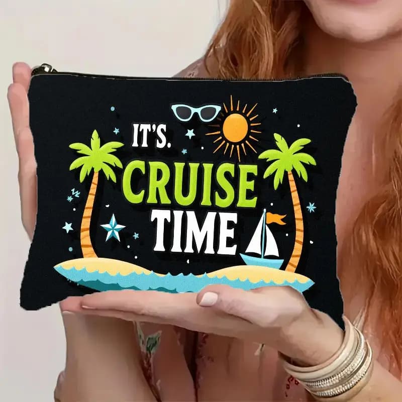 Borsa da viaggio per cosmetici a tema crociera da donna - Borsa per il trucco leggera e pieghevole con chiusura a cerniera sicura, stampa spiaggia tropicale