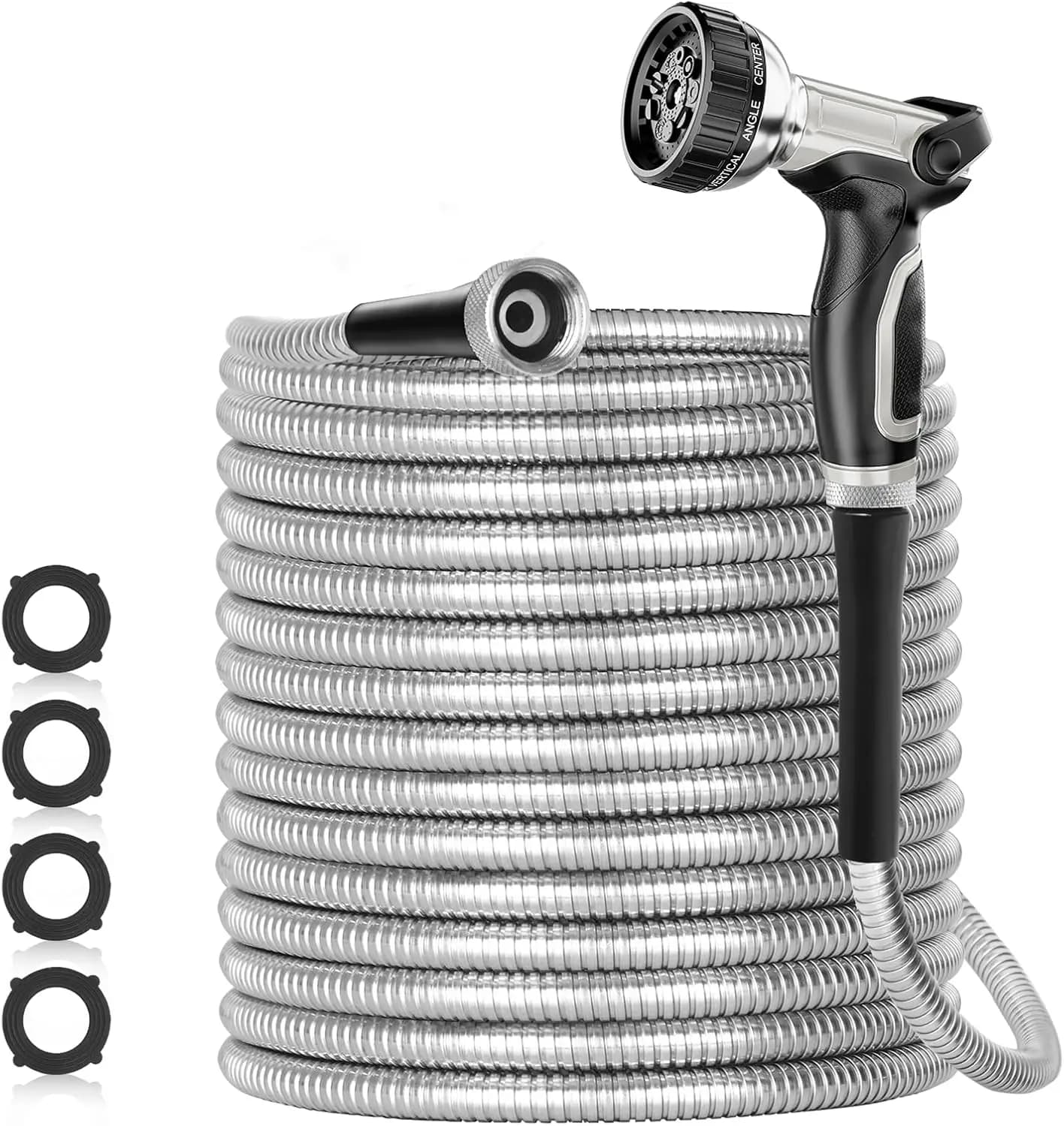 7.6 m Stainless Steel Garden Pipe, Water Pipe Resistant with Garden Nozzles, Exterior - Flexible, Never Fold