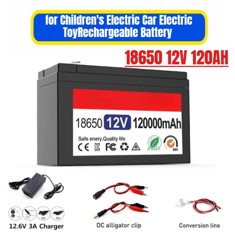 18650 12V 120AH per auto elettrica per bambini Giocattolo elettrico Batteria ricaricabile durevole ad alta efficienza con caricabatterie
