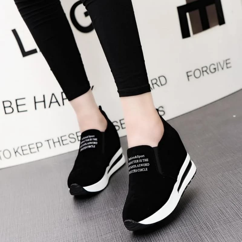 2025 Primavera/Autunno Versatile Pendenza Tacco Scarpe da Donna Comode Scarpe Le Fu Interni da Donna Altezza Crescente Scarpe Casual
