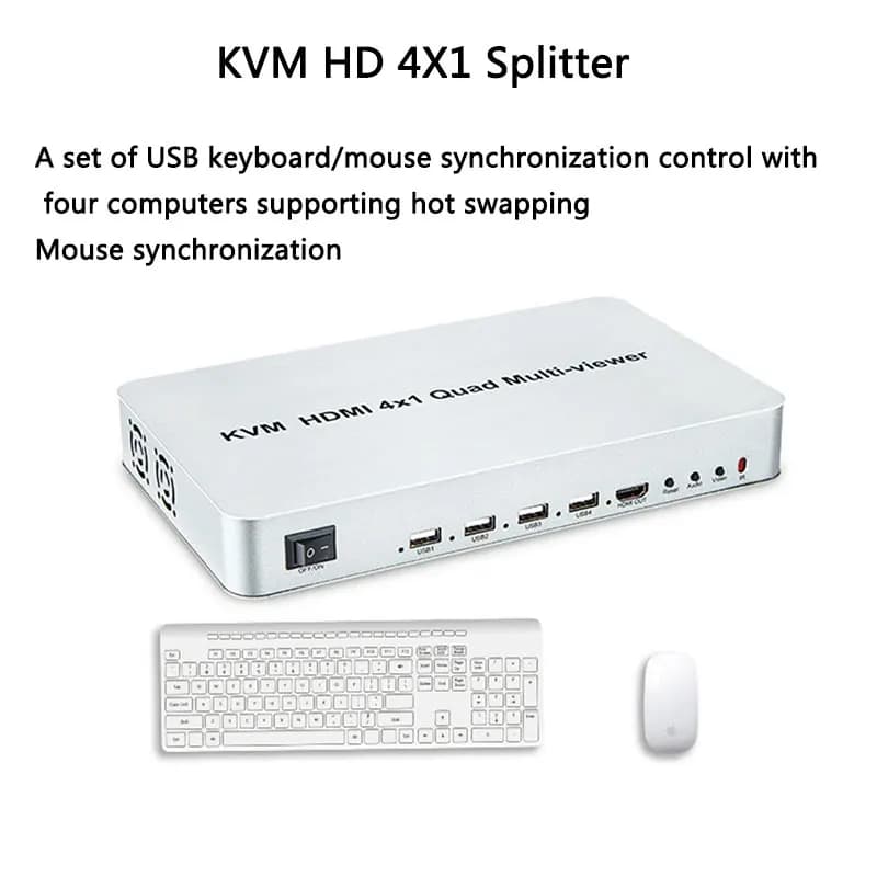 Switch Multiviewer 4K 60Hz 4x1 per HDMI, 4 Ingressi 1 Uscita, Segmentazione Schermo Quad, 1080P, Commutazione Senza Interruzioni da PC a HDTV
