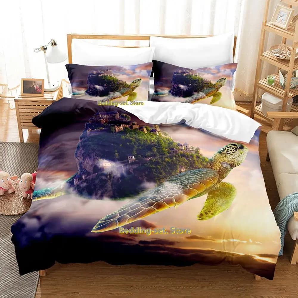 New World Turtles Set biancheria da letto Tortue Island Cartoon Anime set da tre pezzi Set copripiumino per camera da letto per bambini adulti 3D Kawaii Animal