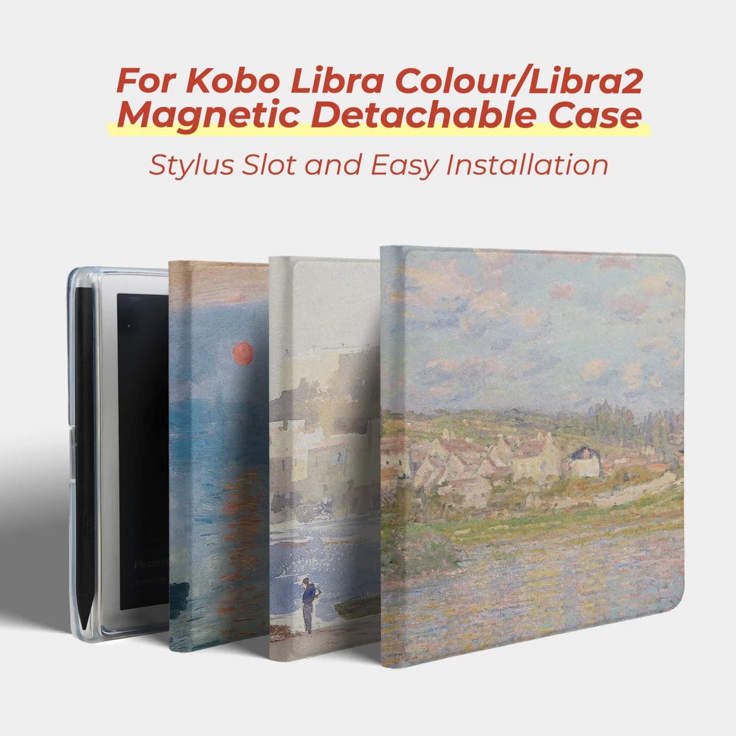 Twosheep suit for Kobo Libra Colour Kobo Libra2 Magnetic Detachable Case Cover with Stylus Slot Clear Back AutoWake Oil Painting