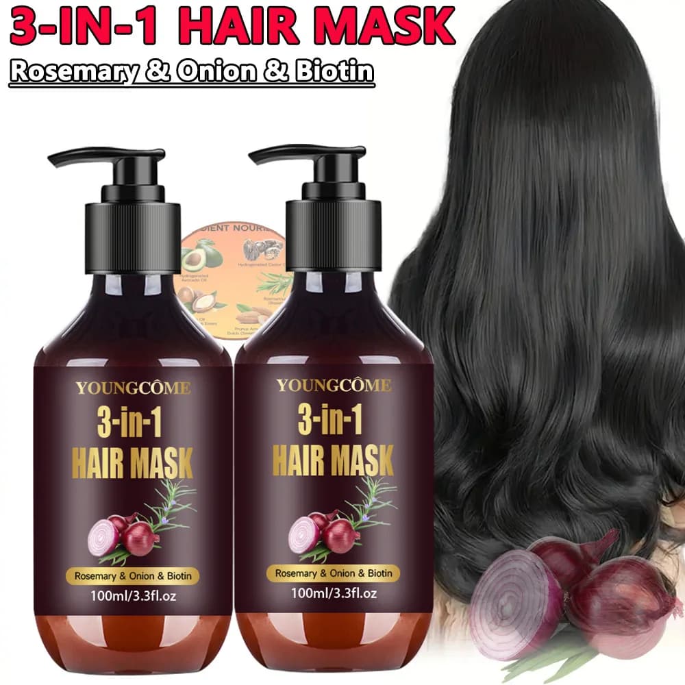 Organic hair mask with rosemary, onion Biotin 3 in 1 Natural treatment Nutrient Reduces hair loss Anti-rupture hair 100ml